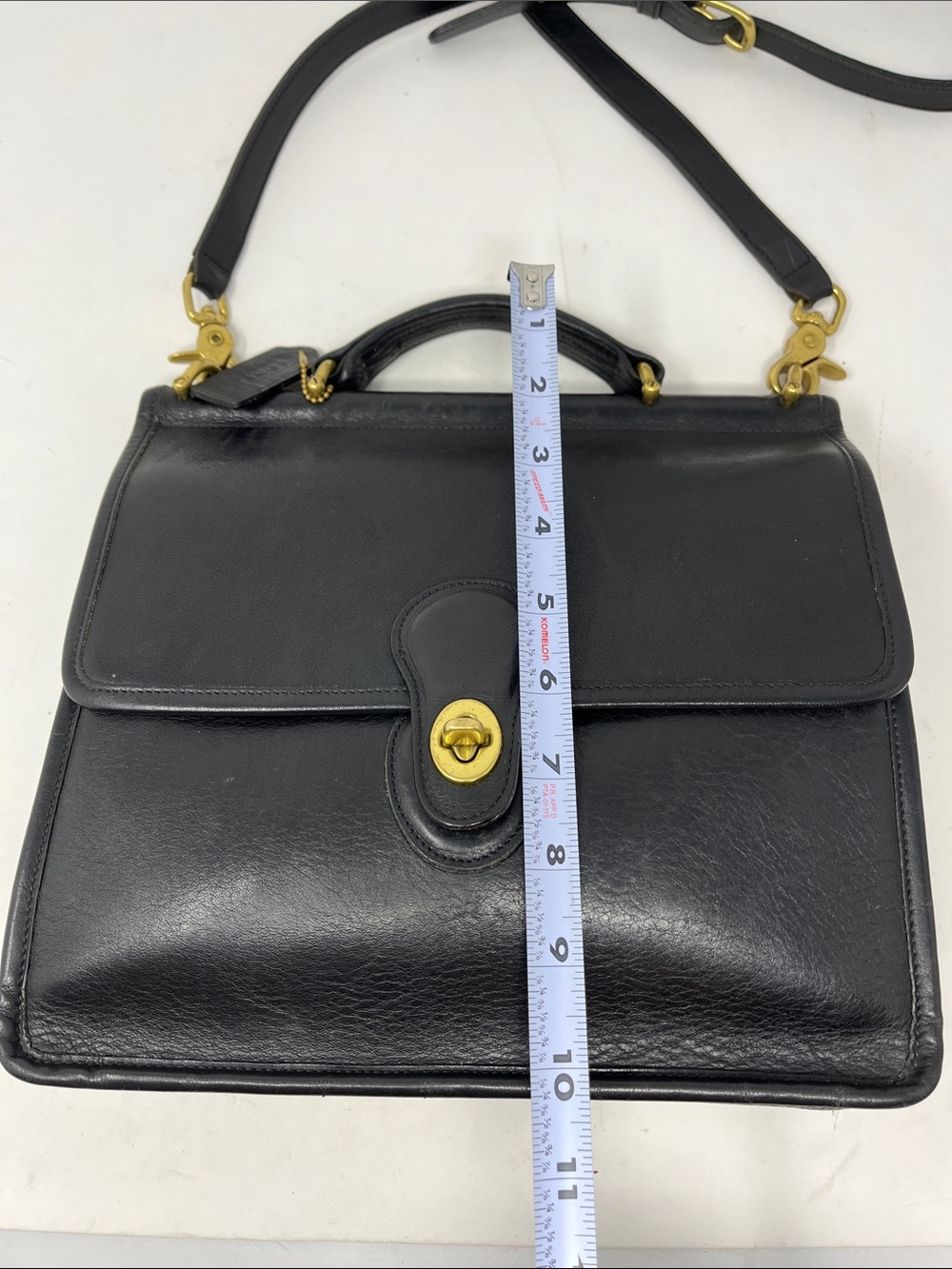 COACH VINTAGE WILLIS 1995 Black Leather TWISTLOCK BRIEFCASE BAG BRASS HARDWARE - Picture 8 of 16